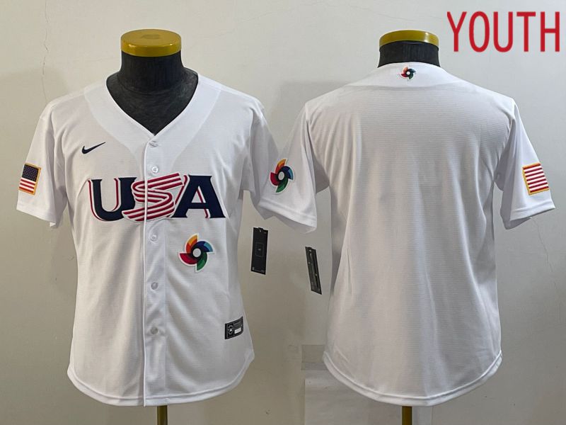 Youth 2023 World Cub USA Blank White Nike MLB Jersey6